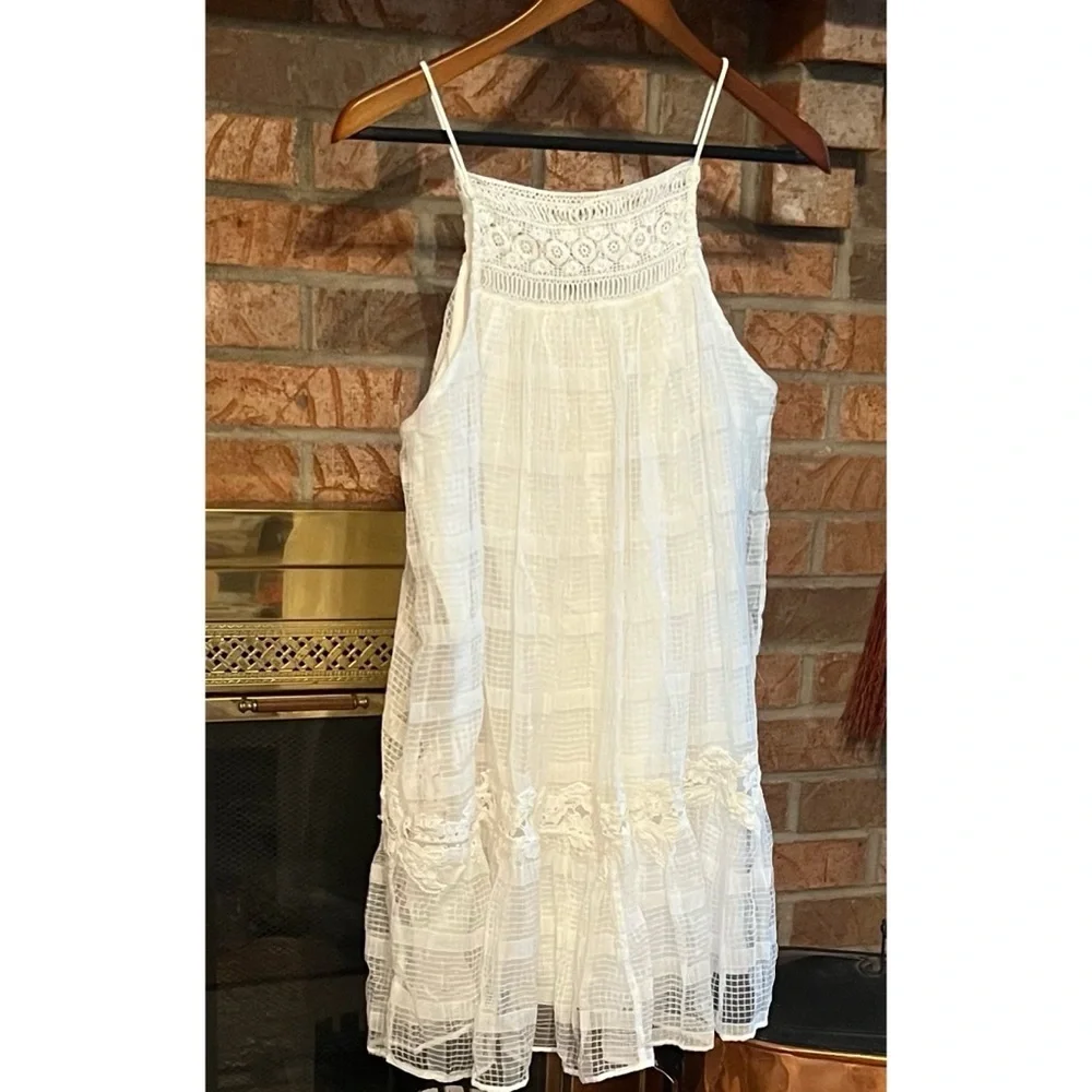 Zara Women's Off White Babydoll Tiered Lace Mini Dress NWT M #1071 - Picture 4 of 9